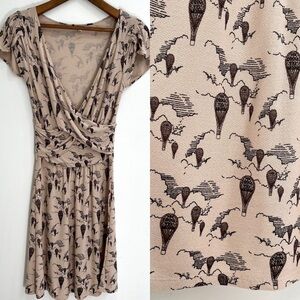 Y2K Anthropologie Leifnotes Hot Air Balloons Novelty Print Faux Wrap Dress XS